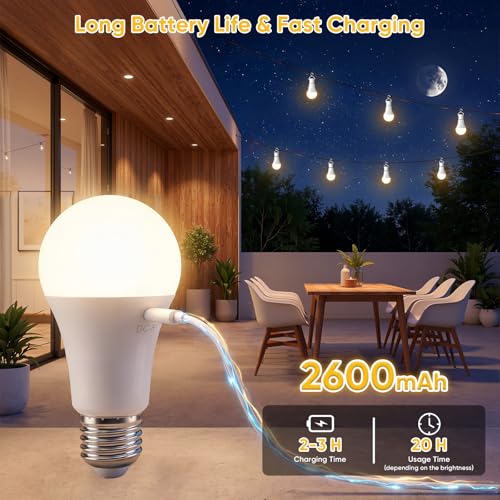 TaoFiaCo E27 Rechargeable Light Bulb with Remote Control – Battery-Free Bulb 3 Colours Dimmable USB 7W Button Control Pack of 2