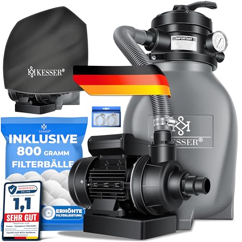 KESSER® Sandfilter Sandfilteranlage + 800g Filterbälle ersetzen 25kg Filtersand-Poolfilter 10 m³/h Filteranlage Filterkessel für Pool Schwimmbecken 4-