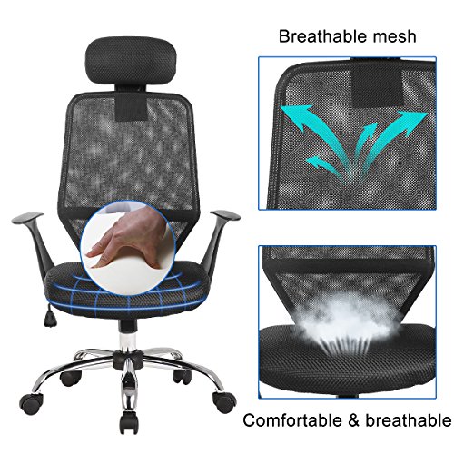 YAMASORO Office Mesh Task Chair Mid Back Swivel Computer Desk Chairs with Backrest,Armrest and Adjustable Seat Height for Home Office Conference Room (Black-8102)