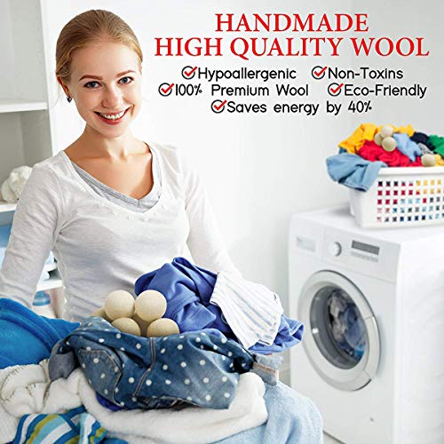 Wool Dryer Balls, CUGLB 6 Pack XL Originic Wool, Non-Toxic, 100% New Zealand Chemical Free Premium Reusable Natural Fabric Softener, Reduce Wrinkles & Shorten Drying Time Naturally