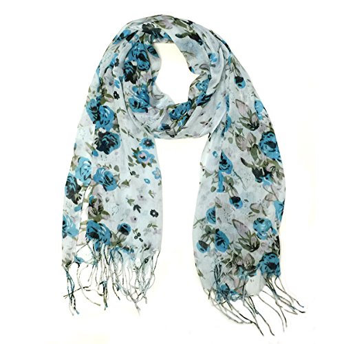 Wrapables Viscose Floral Print Scarf, True Blue