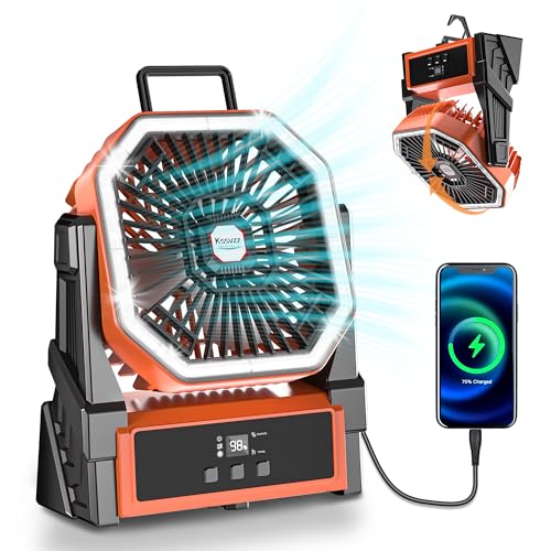 Kssvzz 30000mAh Camping Fan, 4 Speeds Silent USB Fan with LED, 270° Rotation Rechargeable Table Fan, Battery Fan for Travel, Picnic, Hiking