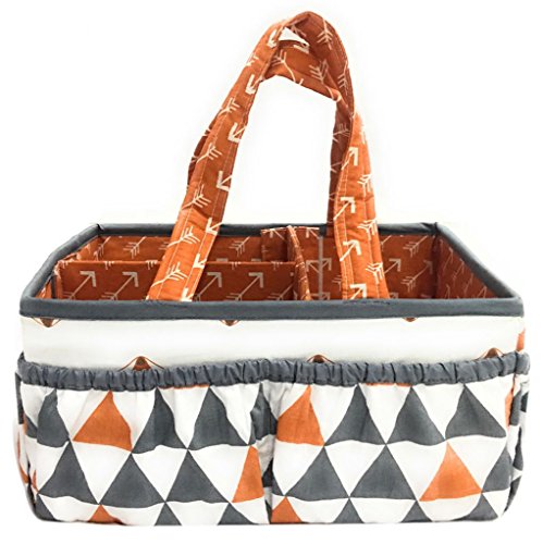 Bacati Playful Fox Nursery Fabric Storage Caddy with Handles, Orange/Grey