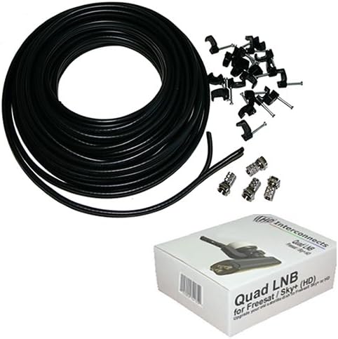 Quad LNB and Twin coax cable kit 15m. Self upgrade your existing Sky dish for Freesat and use with the Foxsat HD PVR also for Sky+ and Sky HD. Complete 15 metre upgrade kit with F connectors and WF65 Digital Twin Coaxial Black