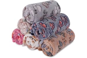 BVAGSS 6 Pack Small Dog Blanket, Super Soft Warm Pet Cover Blankets, Paw Print Puppy Fleece Flannel Blanket for Small Medium Dogs and Cats MW003