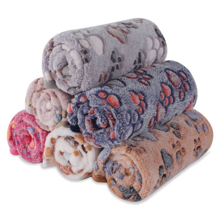 BVAGSS 6 Pack Small Dog Blanket, Super Soft Warm Pet Cover Blankets, Paw Print Puppy Fleece Flannel Blanket for Small Medium Dogs and Cats XH075 (76 x 52 cm, Multicoloured)