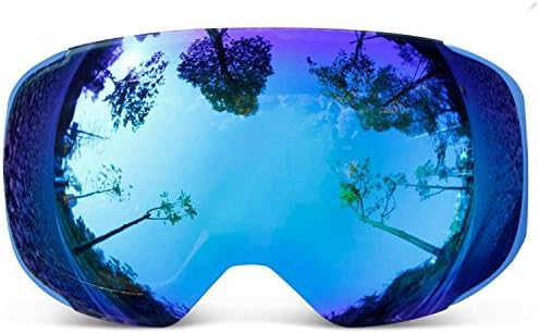 JapanX - Ski Goggles & Snow Goggles for Snowboard Snowmobile,Interchangeable Lens Magnetic Detachable Foam,UV400 Protection Anti-fog Design OTG Snow Goggles for Men Women (Frame Blue)