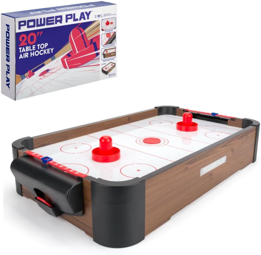 Power Play Air Hockey Table Game 20in Wooden Portable Brown