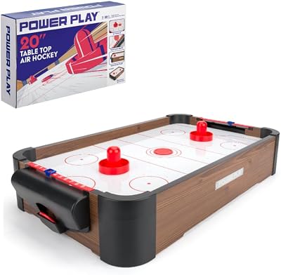 Power Play Air Hockey Table Game 20in Wooden Portable Brown