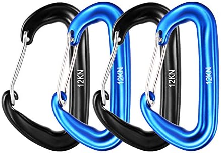 12KN Carabiner Aluminium Wiregate Carabiners 4 Pack - Rated 2697 LBS each - Heavy Duty Lightweight Carabiner Clips For Hammocks, Camping, Backpacking, Fishing, Hiking, Traveling (black+blue)