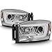 AKKON - For 2006-08 Dodge RAM 1500 + 2006-09 Dodge RAM 2500/3500 LED Daytime Running Lamp Bar Projector Headlights Chrome Set