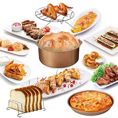 8 inch XL Air Fryer Accessories 11 pcs with Recipe Cookbook Compatible for Gowise USA Cozyna Airfryer XL 5.3QT – 5.8QT, Deluxe Deep Fryer Accessories Set of 12 - Champagne Gold