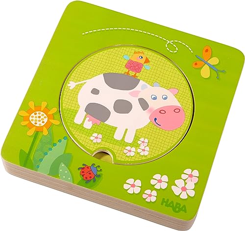 HABA Farm Animal Wooden Puzzle, STEM Educational Toy for Toddlers 1-3, Montessori Learning for 2+ Year Olds, Color Recognition for Kids, 5 Piece Wood Puzzle 6