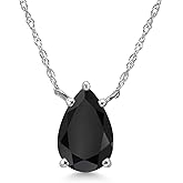 Gem Stone King 14K White Gold Black Onyx Pendant Necklace for Women | 1.28 Cttw | Gemstone December Birthstone | Pear Shape 9X6MM | With 18 Inch Chain