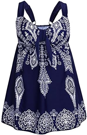 Plus Size Swimwear Ciko Women's Swimsuits High Waisted Swimdress Printed Tankini 2 Pieces with Swim Shorts for Women (US 16-18W, Navy)