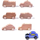 Unfinished Wooden Toy Cars Set, 6 Piece DIY Paintable Vehicle Pack, Natural Wood Race Cars for Family Day Crafts and Family Activities