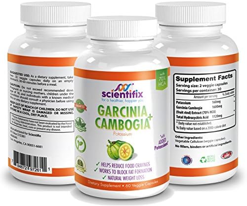 100% Pure Garcinia Cambogia 1600mg + Potassium Booster Powerful Appetite Suppressant, Natural Weight Loss Supplement, Premium Extracts and Free of GMO, Gluten, Dairy, Soy, Wheat, (60)
