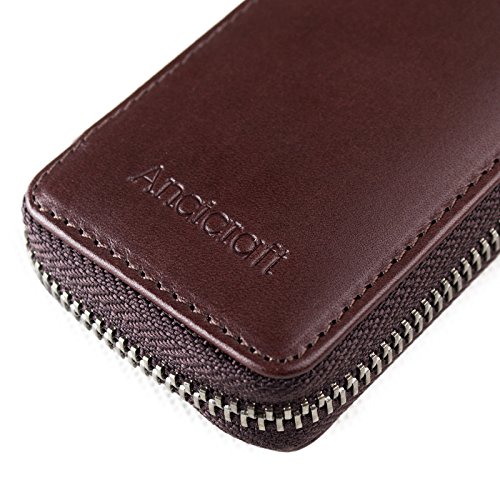 Ancicraft Pencil Case Leather Pouch Fountain Pen Holder With Zipper For Men Women (Coffee)