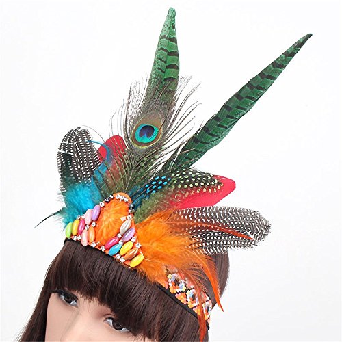 Indian Peacock Feather Hippie Headdress Feather Headpiece for Women Halloween Costume Carnival Fancy Party - Thumbnail 3
