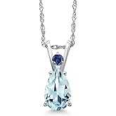 Gem Stone King 14K White Gold Sky Blue Aquamarine and Blue Created Sapphire Pendant Necklace for Women | 0.81 Cttw | Gemstone March Birthstone | Pear Shape 8X5MM | With 18 Inch Chain