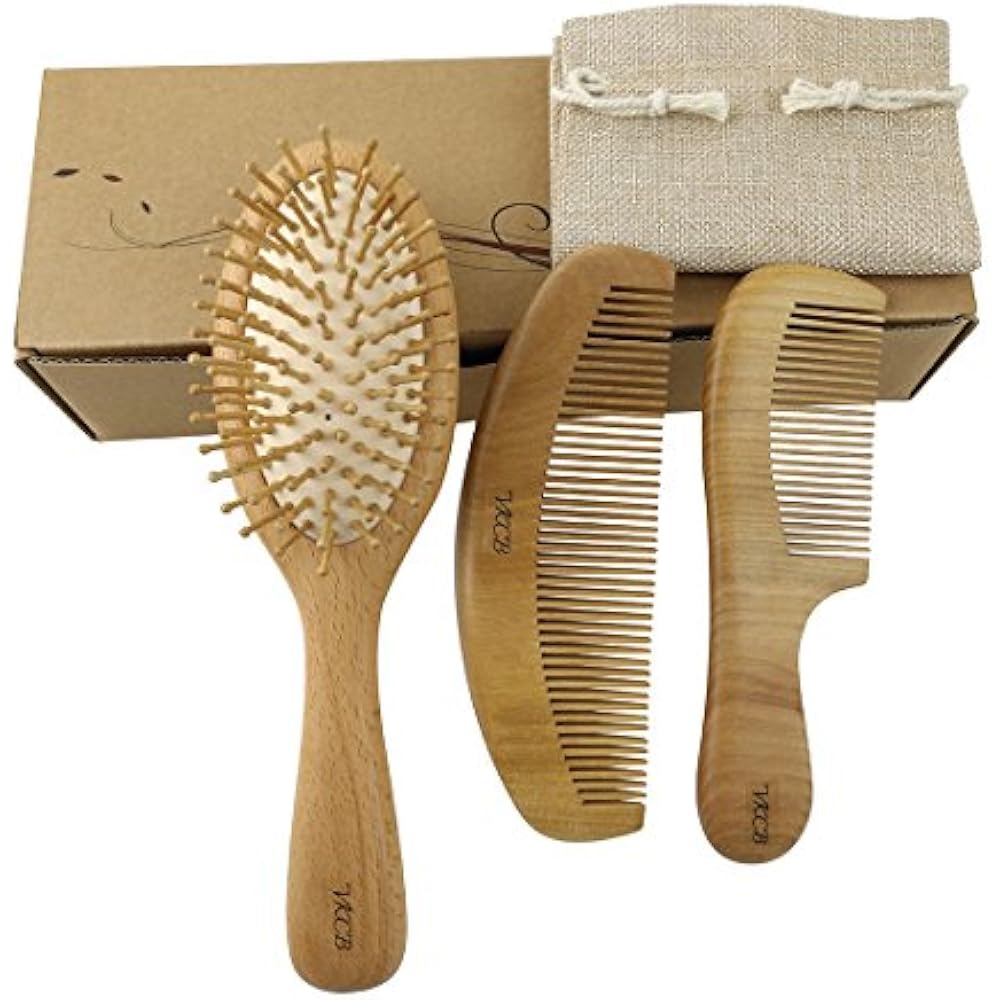 Natural Wood Hair Brushes With Wooden Bristles Massage Scalp Comb And Peach For eBay