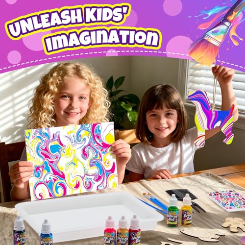 BYHANO Water Marble Painting Kit for Kids 4-12 Years - Create Magical Artworks with 7 Vibrant Colors, Creative DIY Kit, Ideal Birthday Gift for Boys & Girls 4-12 Years Old