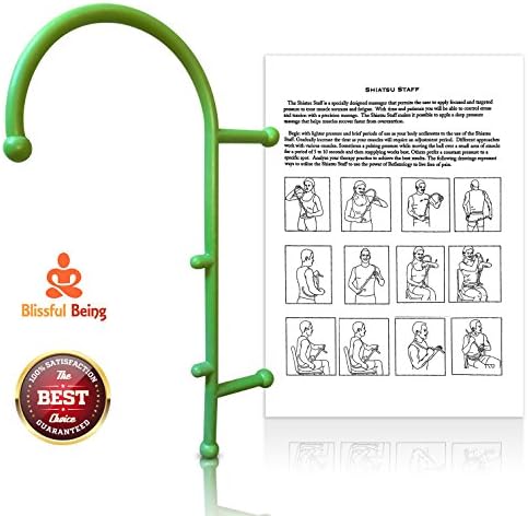 Shiatsu Staff By Blissful Being with Instruction Manual: Self-Massage Stick For Myofascial Pain Relief And Trigger Point Therapy –Lower Back, Shoulder, Neck Massager Tool For Sore And Stiff Muscles