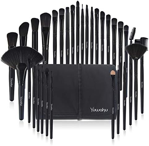 Makeup Brushes 32pcs, Yuwaku Professional Makeup Brush Set, Kabuki Face Eyes Shadow Eyeliner Foundation Blush Lip Powder Liquid Cream Blending Brushes (BLACK)