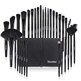 Makeup Brushes 32pcs, Yuwaku Professional Makeup Brush Set, Kabuki Face Eyes Shadow Eyeliner Foundation Blush Lip Powder Liquid Cream Blending Brushes (BLACK)