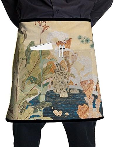 Weeds Wallpaper Pattern Stylist Waist Chef Apron With Pockets, Restaurant Short Bistro Family Half Aprons For Men Women, 21.3 X 17.7 Inches, Black