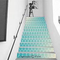 baihemiya stickers 13Pcs Stair Sticker Decals 3D Creative Building Stair Risers Tiles Wallpaper Mural Self-Adhesive,Fish Scale and Mermaid background3