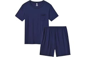 MoFiz Men's Sleep Sets,Modal Pajamas Set Ultra Soft Sleepwear Short Sleeve Top & Bottom PJS Lounge Set 2 pieces