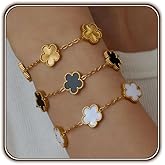 JAWOMATY 3PCS Gold Bracelet Set for Women – Tennis, Flower Clover, Love Knot & Watch Bracelet, 18K PVD Gold-Plated Stainless Steel, Non-Tarnish, Ideal Gift for Valentine’s Day or Christmas