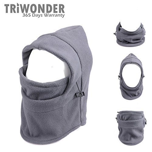 Triwonder 6 in 1 Thermal Fleece Balaclava Hood Police Swat Ski Bike Wind Stopper Mask (Grey)
