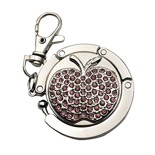 JewelBeauty Full Rhinestone Apple Pattern Folding Bag Handbag Hanger Metal Table Hook Holder Keychain Keyring (Purple)