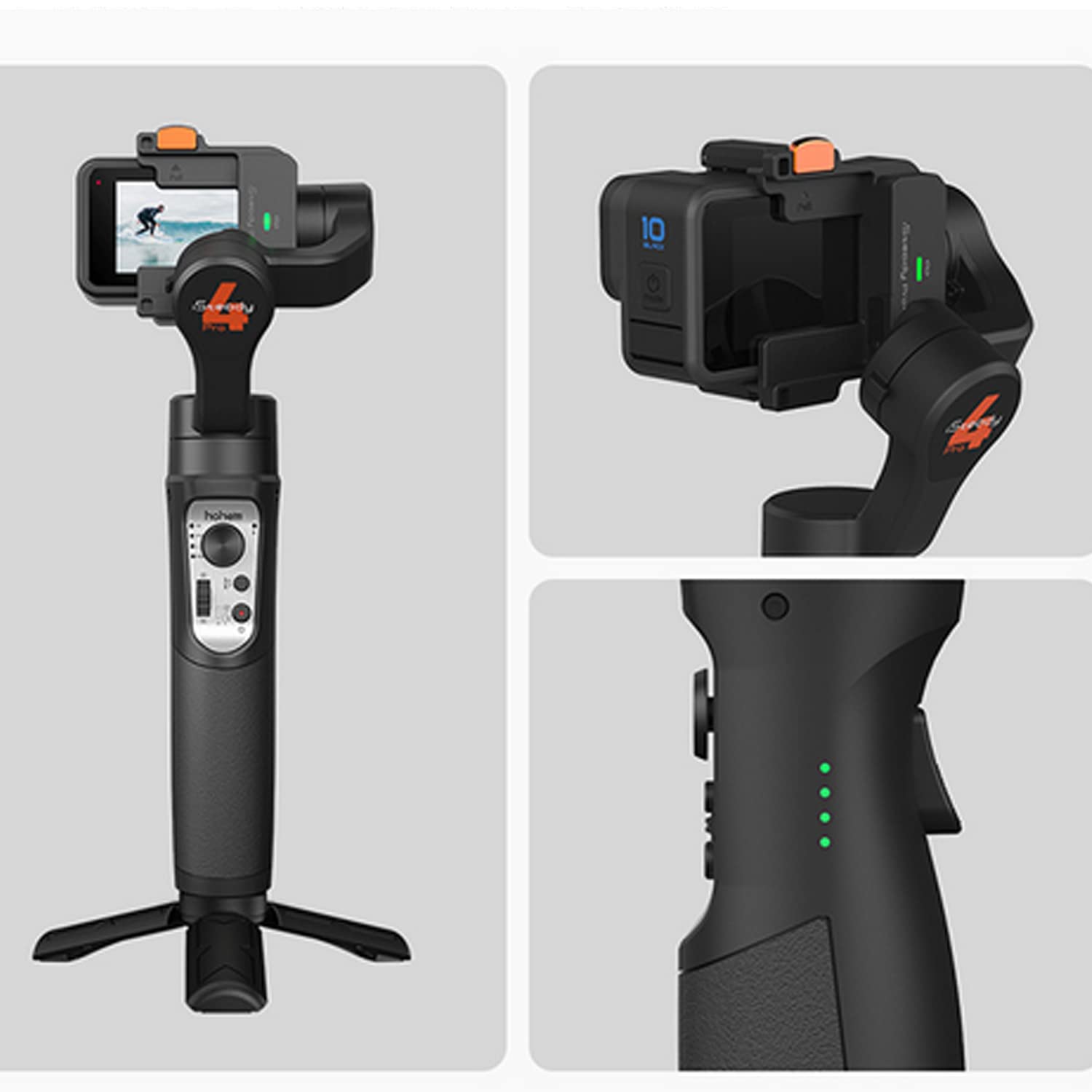 hohem iSteady Pro 4 3-Axis Gimbal Stabilizer for GoPro 13/12/11/10/9 8/7/6/5, for Osmo Action and Other Action Cameras,Support Bluetooth & Cable Control, IPX4 Splash Proof with Tripod