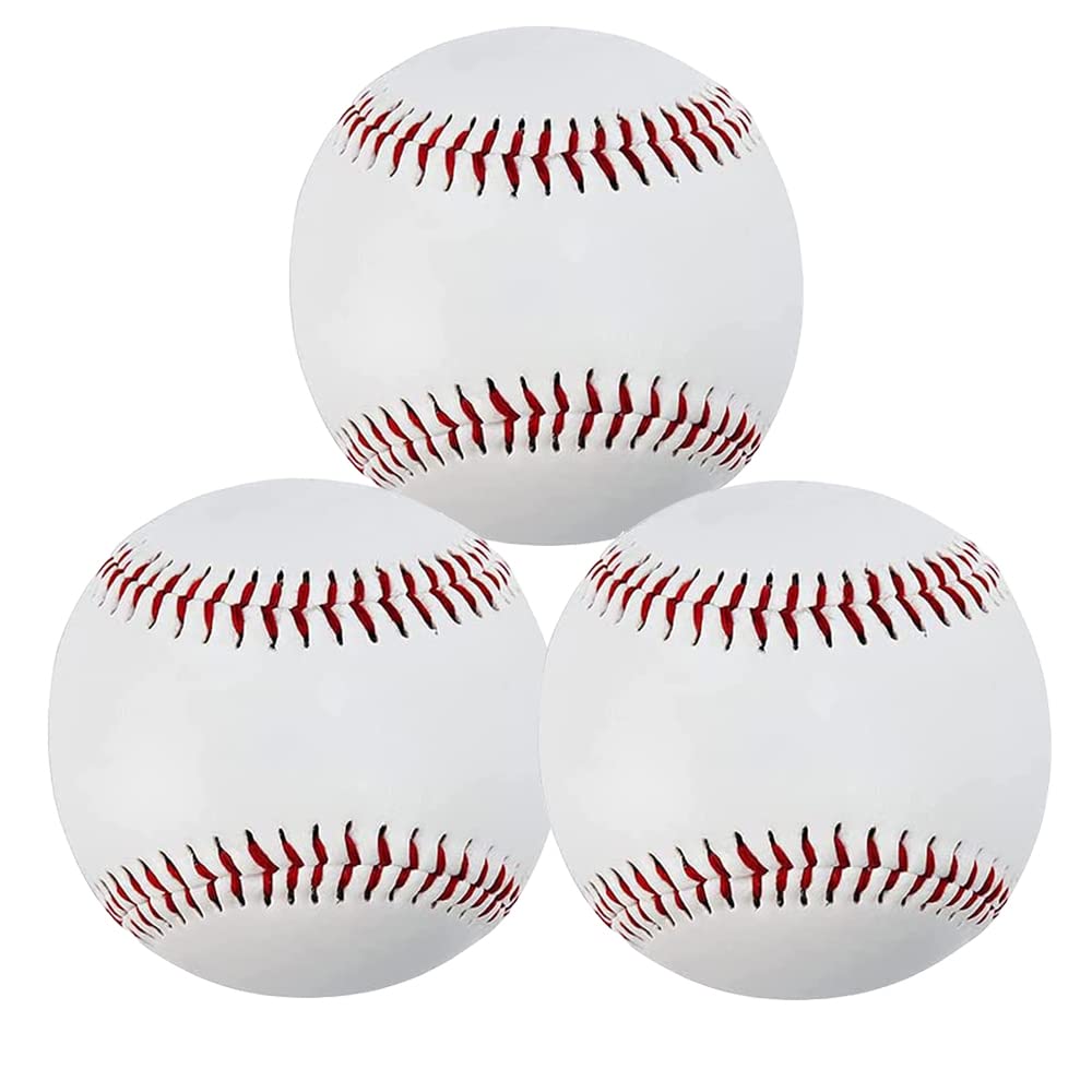ZYYRSS Practice Baseballs, Blank Baseball, Standard 9” Adult Youth Leather Covered Soft Balls for Team Game Competition Pitching Catching Training, 3 Pack