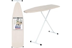 SEYMOUR HOME PRODUCTS Full Size Ironing Board with Cover & Pad – USA-Made with Enhanced Grip Feet for Extra Stability – Adjustable Steel T-Legs 35" High – Perforated Top – Durable Iron Board for Home, Laundry Room, Beige