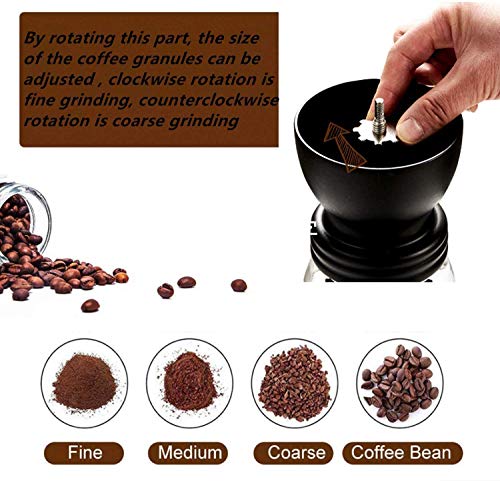 Camaka Manuelle Kaffeemühle mit Keramik-Frässtiften, Hand-Kaffeemühle mit zwei Glasbehältern (je 325 ml), Bürste und… – Bild 4