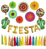 Cinco De Mayo Decorations Fiesta Party Foil Balloons Backdrop Kit Balloon Banner Cactus Backdrop Mexican Fiesta Taco Centerpieces Paper Fans Flower Tassel Garland