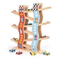 ZONXIE Wooden Toddler Car Toys Ramp Race Track for 1 2 Year Old Ramp Racer with 8 Mini Cars for Boy and Girl