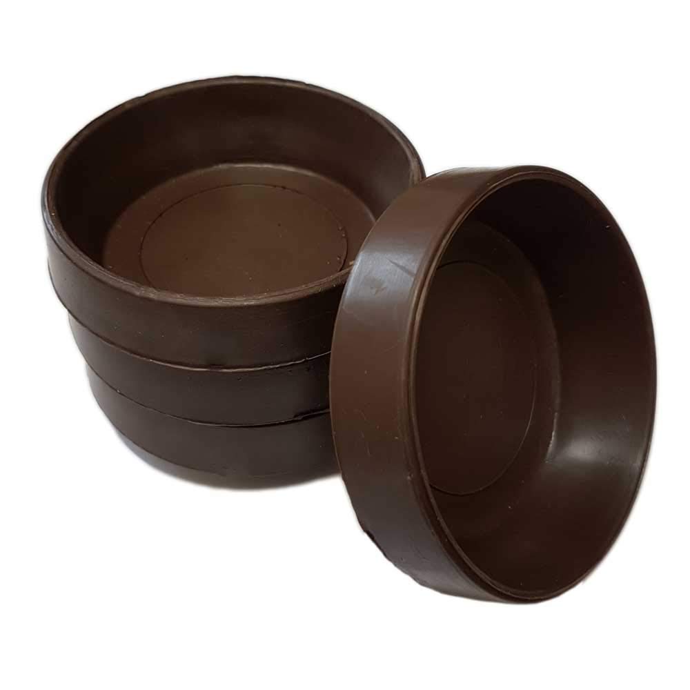 Brown Rubber Castor Cups 52mm Protect Wooden, Laminate, Tiled Floors and Carpets from Wheel Damage and Scratches Caused by Chair, Bed, Sofa and Table Legs (4, Large)
