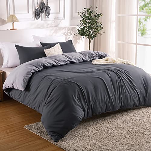 CAROMIO Duvet Cover Queen Size, 3 Pieces Double Brushed Microfiber