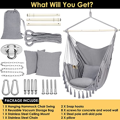 Y STOP Hammock Chair Hanging Rope Swing, Max 500 Lbs, 2 Cushions