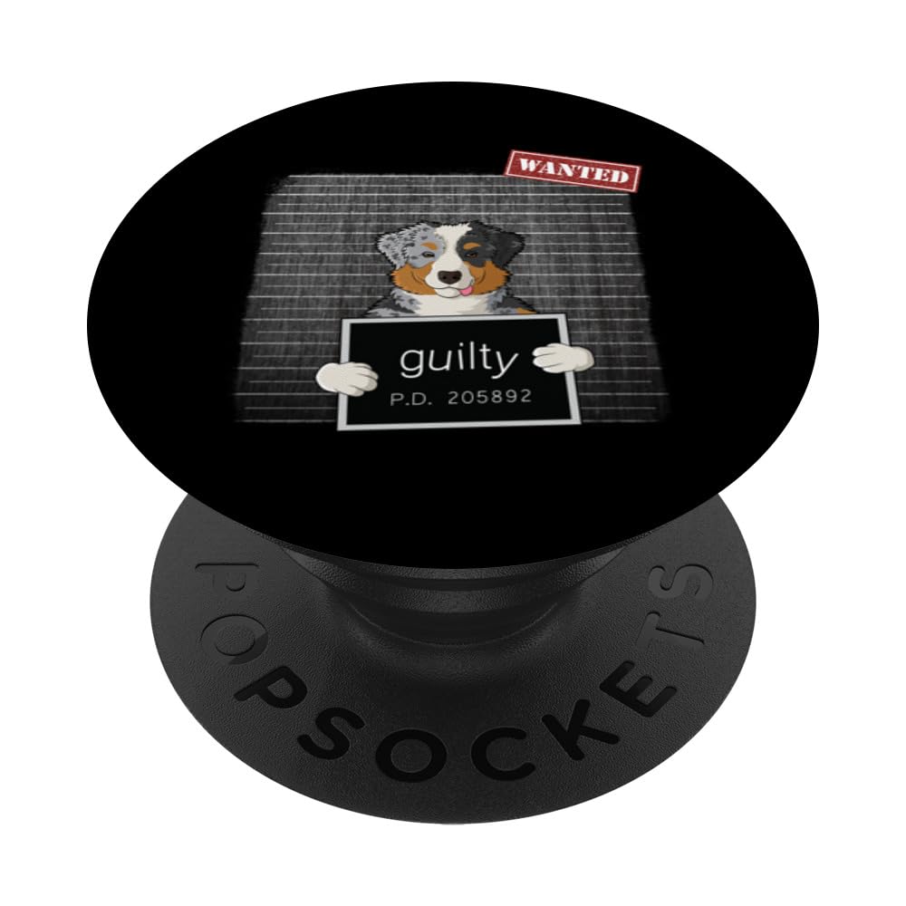 Australian Shepherd mug shot guilty dog PopSockets Swappable PopGrip