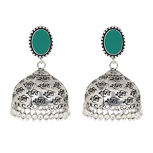 Sansar India Oxidized Mantra Engraved Jhumka Indian Earrings Jewelry for Girls and Women 1548