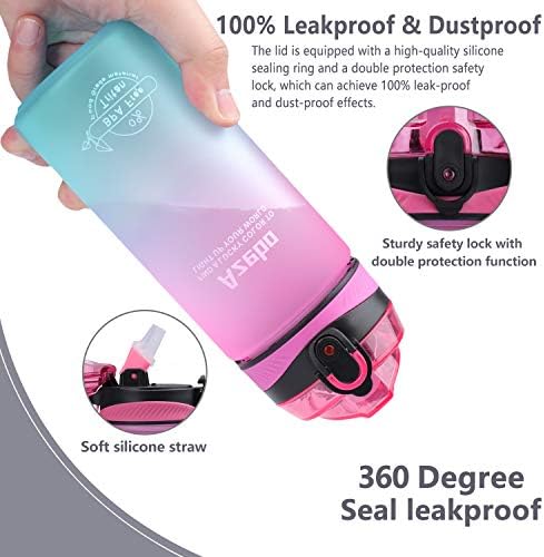 Blue BPA-free water bottle with time marker showing 8 AM to 7 PM.