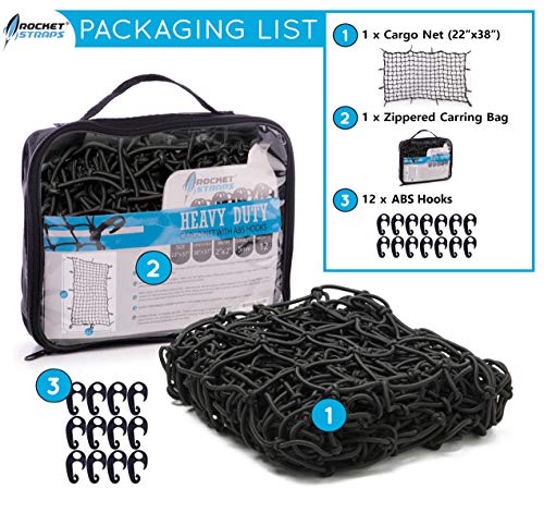 Rocket Straps Bungee Cord Cargo Net | 22"x38" Roof Rack Net | Trunk Organizer Net Mesh is Heavy Duty 5mm Thick 2"x2" | No Gaps Securing Cargo Nets to Rooftop Carrier, Roof Rack, Cargo Hitch, SUV - Thumbnail 2