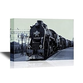 Tank Engine Canvas Wall Art - Retro Style Train - Gallery Wrap Modern Home Art | Ready to Hang - 12x18 inches