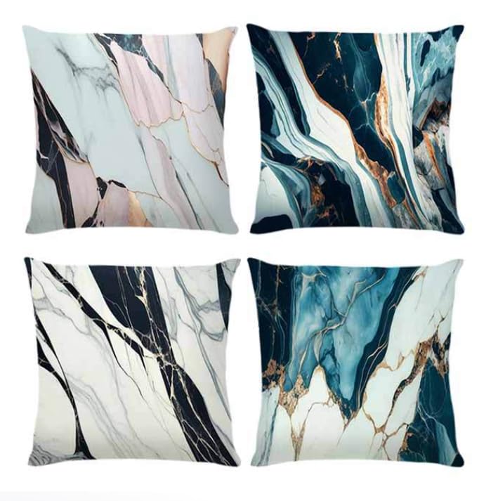 BAOKU Blue Pink Cushion Covers, Decorative Pillowcase for Couch Sofa Bed Car Home Farmhouse 18x18 Inch Marbling Line Set of 4